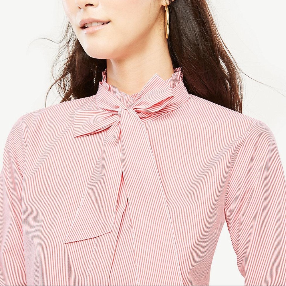 EUC Ann Taylor Pink Striped Button Down XL